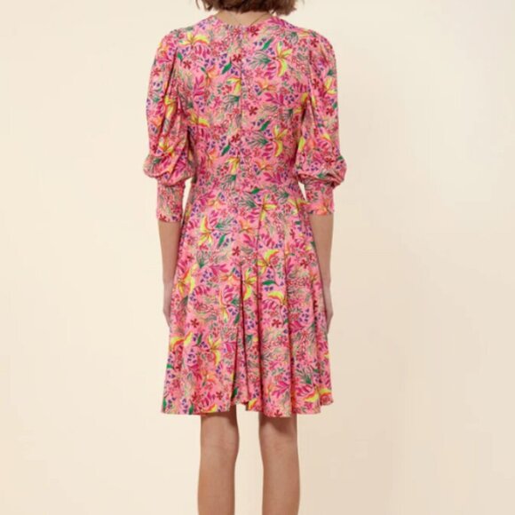 Hale Bob Spring Dress Pink Floral 'Manila Jersey' Twist Front Balloon Sleeve NWT - Picture 2 of 15